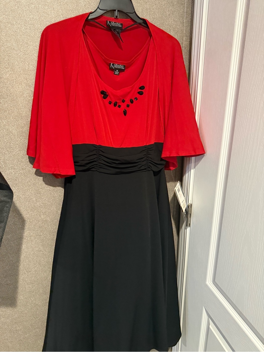 Katherine's Collection Red and Black Midi Dress with Jewel Detail